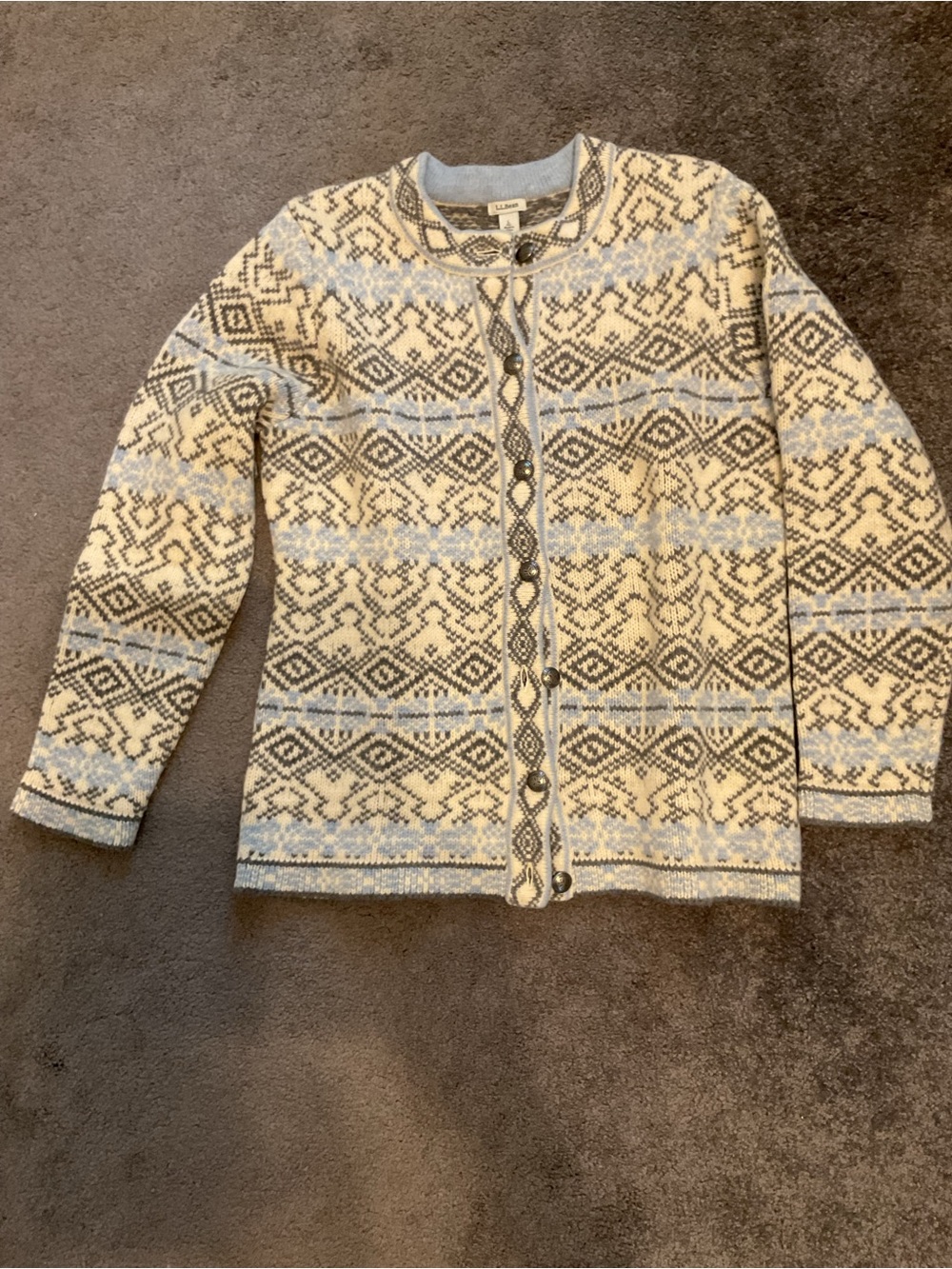 L.L. Bean Nordic-Pattern Wool Sweater - Light Blue & Cream